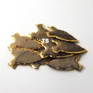 8 PCS Jasper Arrowhead 24k Gold  Plated Charm Double Bail Pendant - Electroplated With Gold Edge - 58mmx28mm-64x31mm AR349 - Tucson Beads