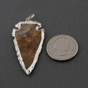 3 Pcs Brown Jasper Arrowhead 925 Silver Plated Single Bail Pendant -  Electroplated With Silver Edge - 57mmx24mm-64mmx27mm AR272 - Tucson Beads