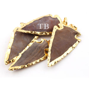 4 pcs Jasper Arrowhead  24k Gold  Plated Charm Pendant -  Electroplated With Gold Edge 52mmX22mm-56mmx26mm AR291 - Tucson Beads