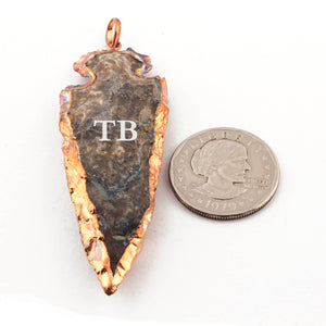 3 Pcs Jasper Arrowhead Rose Gold Plated Single Bail Pendant -  Electroplated With Rose Gold Edge - 64mmx31mm-76mmx32mm AR315 - Tucson Beads