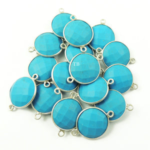 4 Pcs  Turquoise 925 Sterling Silver Faceted Round Double Bail Connector-  21mmx15mm SS323 - Tucson Beads