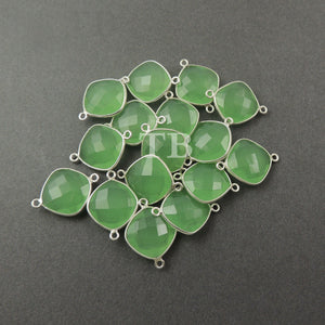 4 Pcs Green Chalcedony 925 Sterling Silver Faceted Cushion Double Bail COnnector - 23mmx17mm SS391 - Tucson Beads