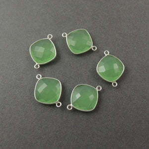 4 Pcs Green Chalcedony 925 Sterling Silver Faceted Cushion Double Bail COnnector - 23mmx17mm SS391 - Tucson Beads