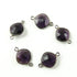 5 Pcs Amethyst Faceted Round Oxidized Sterling Silver Double Bail Connector 17mmx11mm - SS401