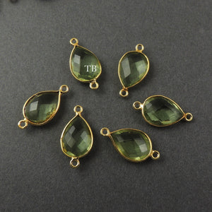 Listing is For Four (8) Pcs Green Amethyst 925 Sterling Vermeil Faceted Pear Double Bail Connector - SS430 - Tucson Beads