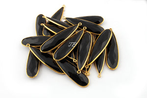 5 Pcs Black Onyx Black Polish & Gold Plated Faceted Long Pear Drop Single Bail Pendant PC277 - Tucson Beads