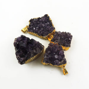 Amethyst Druzy Druzzy Drussy Cluster Electroplated 24K Gold Plated/925 Silver Plated Single Bail Pendant DRZ004 - Tucson Beads