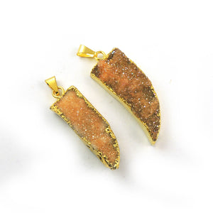 Natural Brown/Gray Agate Horn Cactus 925 Silver Plated /24K Gold Plated Druzy Sparkle Geode Single Bail Pendant DRZ008 - Tucson Beads