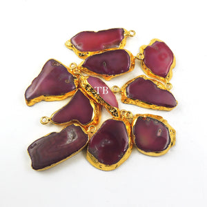 Natural Pink/Purple/Brown Agate Druzy Drusy Druzzy Slice Electroplated 24K Gold Plated Single Bail Pendant Drz016 - Tucson Beads