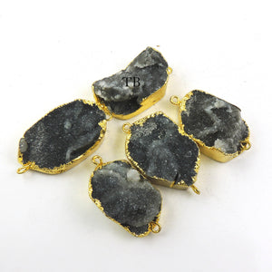 Black & Grey Snowflake Cactus Druzy Druzzy Drusy Electroplated 24K Gold Plated Double Bail Connector DRZ020 - Tucson Beads
