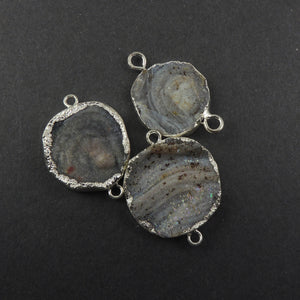 White/ Gray Agate Druzy Drusy Druzzy Slice Electroplated 24k Gold/925 Silver Plated Double Bail Connector Drz024 - Tucson Beads