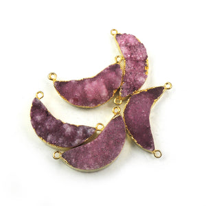 Fuscia Crescent Moon Light Pink Druzy Drusy Druzzy Electroplated 24K Gold Plated Double Bail Pendant - DRZ028 - Tucson Beads