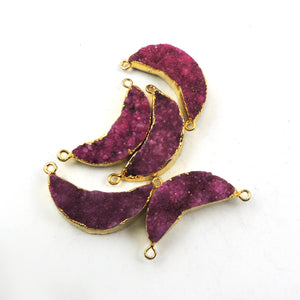 Fuscia Crescent Moon Light Pink Druzy Drusy Druzzy Electroplated 24K Gold Plated Double Bail Pendant - DRZ028 - Tucson Beads