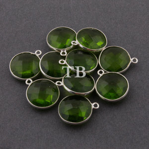 6 Pcs Peridot Hydro Round Faceted 925 Sterling Silver Pendant- 18mmx15mm SS247 - Tucson Beads