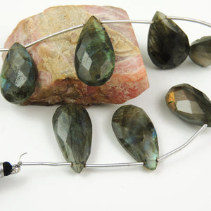 1 Long Strand Labradorite Faceted Briolettes - Pear Drop Shape Beads 21mmx16mm-30mmx17mm 10 Inches BR3238 - Tucson Beads