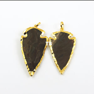 2 Pcs Jasper Arrowhead  24k Gold Plated Charm Pendant -  Electroplated With Gold Edge  53x29mm-59x29mm AR343 - Tucson Beads