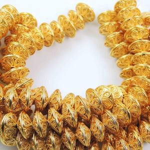 1 Strand Designer Fancy Wheel Beads 24k Gold  Plated On Copper--Copper Beads 13mm 8 INch Strand GPC689 - Tucson Beads