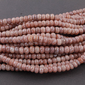 1 Strand Peach Moonstone Silver Coated Faceted Rondelles - Roundel Beads 7mm-8mm 13 Inches BR1106 - Tucson Beads