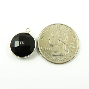 4 Pcs Black Onyx 925 Sterling Silver Faceted Round Single Bail Pendant - 18mmx15mm SS313 - Tucson Beads