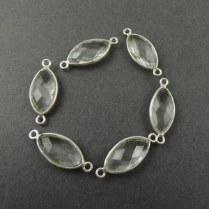 4 Pcs Crystal Quartz Faceted 925 Sterling Silver Marquise Shape Connector - 20mmx9mm. SS348 - Tucson Beads