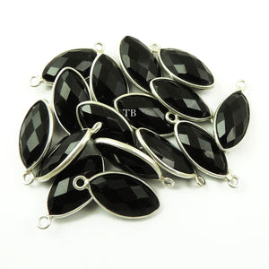 4 Pcs Black Onyx Faceted 925 Sterling Silver Marquise Double Bail Connector - 23mmx9mm SS352 - Tucson Beads