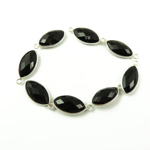 4 Pcs Black Onyx Faceted 925 Sterling Silver Marquise Double Bail Connector - 23mmx9mm SS352 - Tucson Beads