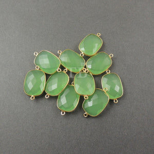 Listing is For (4) Pcs Green Chalcedony 925 Sterling Vermeil Faceted Rectangle Double Bail connector- SS380 - Tucson Beads