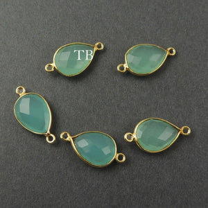 4 Pcs Blue Aqua Chalcedony 925 Sterling Vermeil Faceted Pear Double Bail Connector - SS417 - Tucson Beads