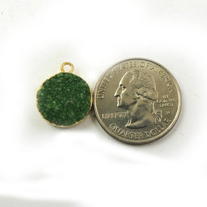 Green Agate Oval/Round Druzy Drusy Druzzy Slice Electroplated 24K Gold Plated/925 Silver Plated Single Bail Pendant/Connector - DRZ007 - Tucson Beads