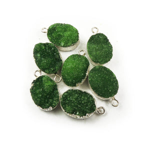 Green Agate Oval/Round Druzy Drusy Druzzy Slice Electroplated 24K Gold Plated/925 Silver Plated Single Bail Pendant/Connector - DRZ007 - Tucson Beads