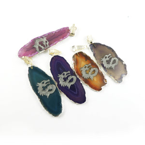 Mix Colour Agate With Ingrid Clover/Snowman/Flower/Leaf/ Dragon Druzzy Slice Electroplated Gold /Silver Plated Single Bail Pendant Drz023 - Tucson Beads