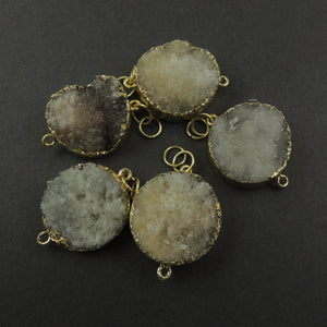 White/ Gray Agate Druzy Drusy Druzzy Slice Electroplated 24k Gold/925 Silver Plated Double Bail Connector Drz024 - Tucson Beads