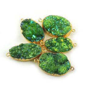 1 PC Mystic Green Druzy Drusy Druzzy Slice Electroplated 24K Gold Plated Single Bail Pendant/Connector DRZ026 - Tucson Beads