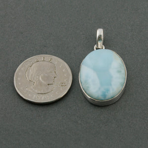 1 Pc Genuine and Rare Larimar Oval Pendant - 925 Sterling Silver - Gemstone Pendant 33mmx21mm-10mmx7mm SJ193 - Tucson Beads