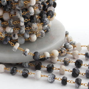 1 Feet Dendrite Opal 6mm Rosary Style Rondelle Chain - Opal Beads 925 Sterling Vermeil Chain SRC036 - Tucson Beads
