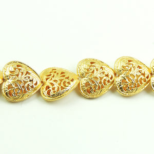 1 Strand 24k Gold Plated Designer Copper Casting Heart Shape Beads With Filigree Design - 16mmx16mm Heart Beads - Jewelry - 8 Inches GPC675 - Tucson Beads