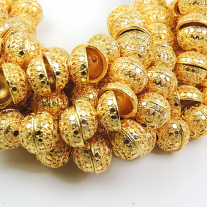 1 Strand 24k Gold Plated Designer Copper Casting Half Cap Beads - Jewelry13mmx5mm 8.5 Inches GPC685 - Tucson Beads