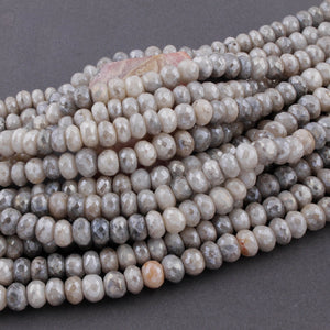 1 Long Strand Shaded Gray Moonstone Silver Coated Faceted Rondelles - Roundel Beads 7mm-8mm 13.5 Inches BR2532 - Tucson Beads