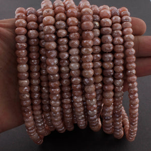 1 Strand Peach Moonstone Silver Coated Faceted Rondelles - Roundel Beads 7mm-8mm 13 Inches BR1106 - Tucson Beads
