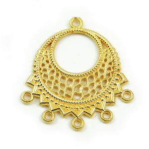 5 Pcs Gold Round Charm Pendant - 24k Matte Gold Plated - Gold Round With Filigree Design Charm Single Bail Pendant 39x34mm GPC188 - Tucson Beads