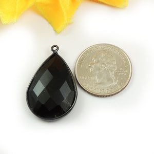 Bulk Lot 25 Pcs Black Onyx Oxidized Silver Plated Faceted Pear Shape Pendant - Black Onyx Pendant 31mmx18mm-40mmx23mm PC266 - Tucson Beads