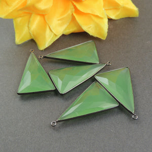 5 Pcs Green Chalcedony Faceted Oxidized Silver/sterling vermeil/sterling silver Triangle Shape Single Bail Pendant - 38mmx22mm SS520 - Tucson Beads