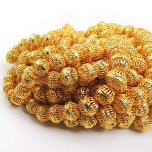 2 Strands 24k Gold Plated Designer Copper Casting Round Beads- 11mm Beads - Jewelry- 8 Inches Gpc474 - Tucson Beads