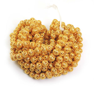 1 Strand 24k Gold Plated Designer Copper Casting Round Beads - Filigree Design Beads-  Jewelry - 11mmx10mm 7.5 Inches GPC312 - Tucson Beads