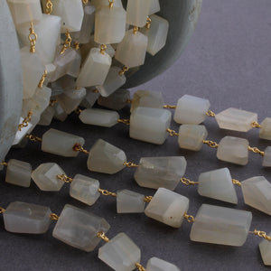 1 Feet White moonstone Nuggets 8mm-12mm Rosary Style Beaded Chain 24k Gold Plated Chain BD1118 - Tucson Beads