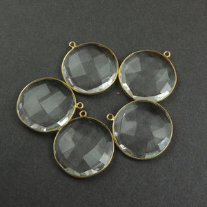 5 Pcs Crystal Quartz 925 Sterling Silver/ Vermeil Faceted Round Single Bail Pendant -  28mmx24mm SS327  (You Choose) - Tucson Beads
