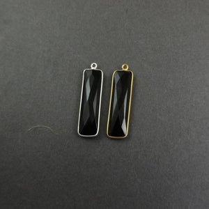 5 Pcs Black Onyx Vermeil Faceted Rectangle Single Bail Pendant - 35mmx9mm SS440 - Tucson Beads
