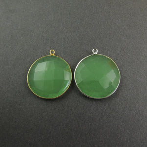 5 Pcs Green Chalcedony 925 Sterling Silver/Vermeil Faceted Round Shape Pendant- 28mmx25mm SS083 - Tucson Beads