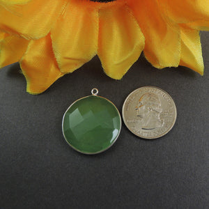 5 Pcs Green Chalcedony 925 Sterling Silver/Vermeil Faceted Round Shape Pendant- 28mmx25mm SS083 - Tucson Beads