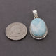 1 Pc Genuine and Rare Larimar Oval Pendant - 925 Sterling Silver - Gemstone Pendant 36mmx22mm-10mmx5mm SJ235 - Tucson Beads